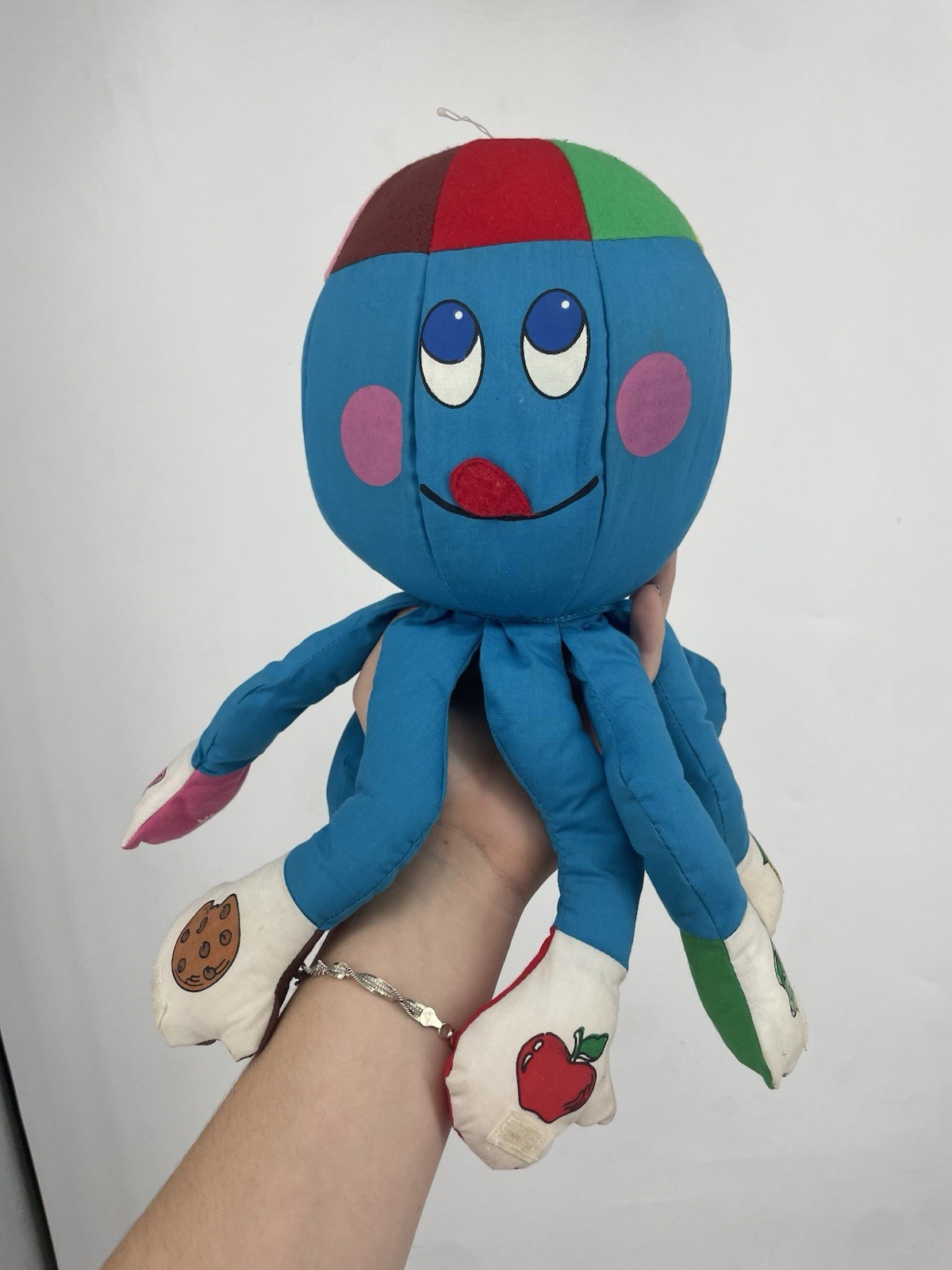 Vintage 80s Tyco Teach & Play Octopus Color Match Vegetable Stuffed Animal Plush