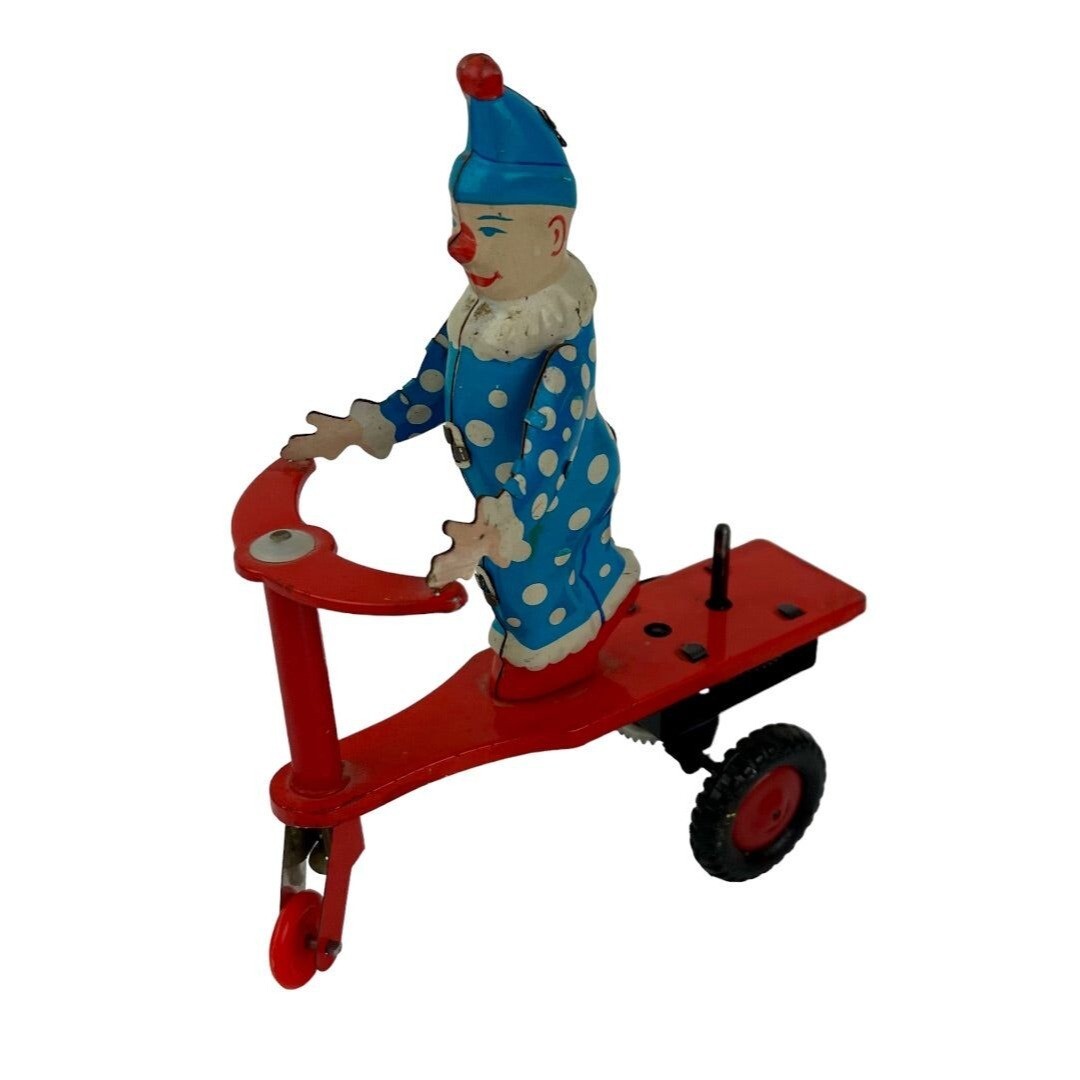 Roli Zoli Wind Up Tin Clown Scooter Missing Knob