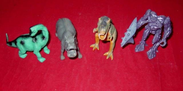 (4) GREENBRIER INTERNATIONAL Plastic Toy Prehistoric Dinosaurs T-Rex Brachi ++
