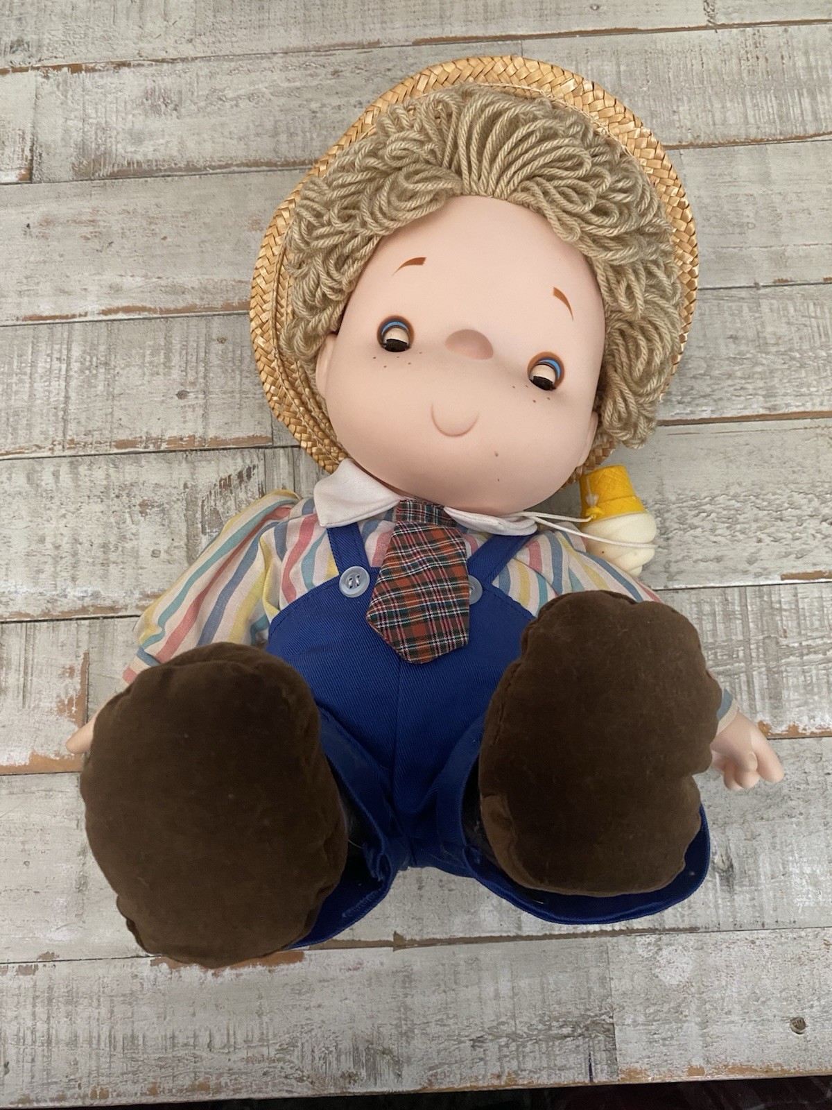 Vintage: Ice Cream Doll, by J. Shin Complete: Boy Hat, Cone, Tie, Overalls 1980s