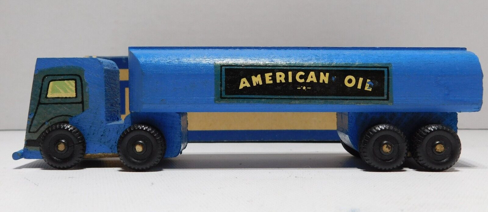 Vintage Tot Toys Wood Semi-Trailer Oil Truck Number No. 92 w Original Box Wooden