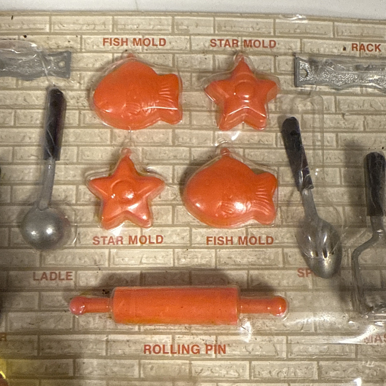 Vintage Ideal Mini-Matic Kitchen Utensils Set Retro Orange Yellow Canister Toy