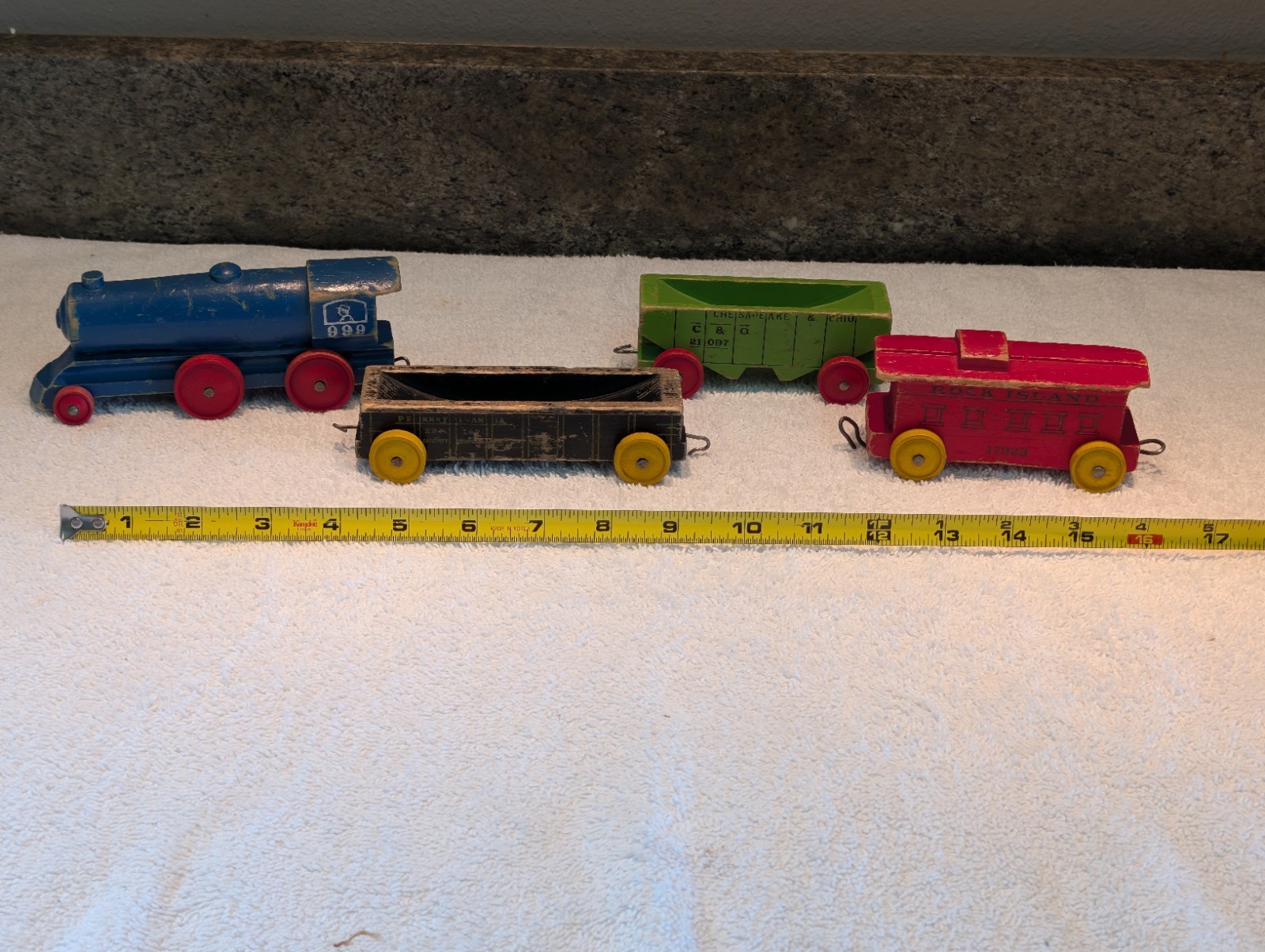 Vintage Strombecker Wooden Toy Train 4 Piece Set Made In USA 1950s