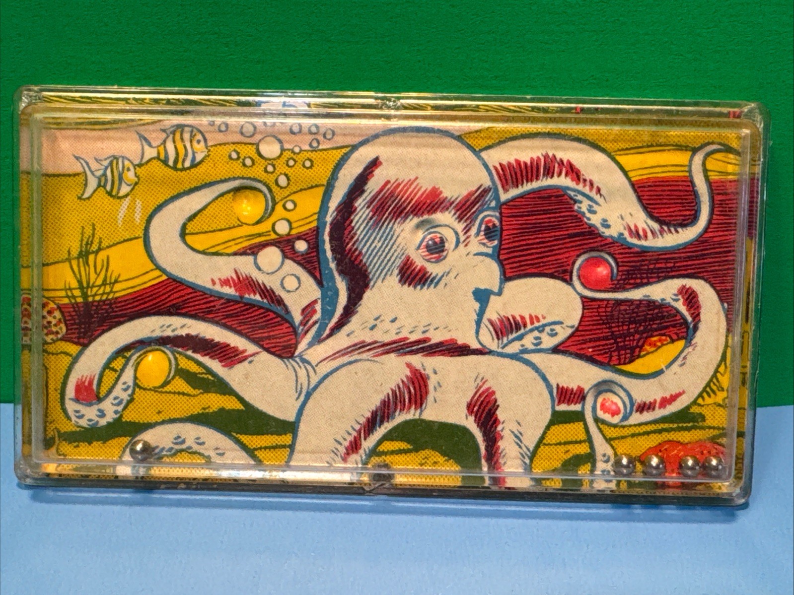 Tin Litho OCTOPUS Ball in Hole Dexterity Skill Game Puzzle Vintage Toy
