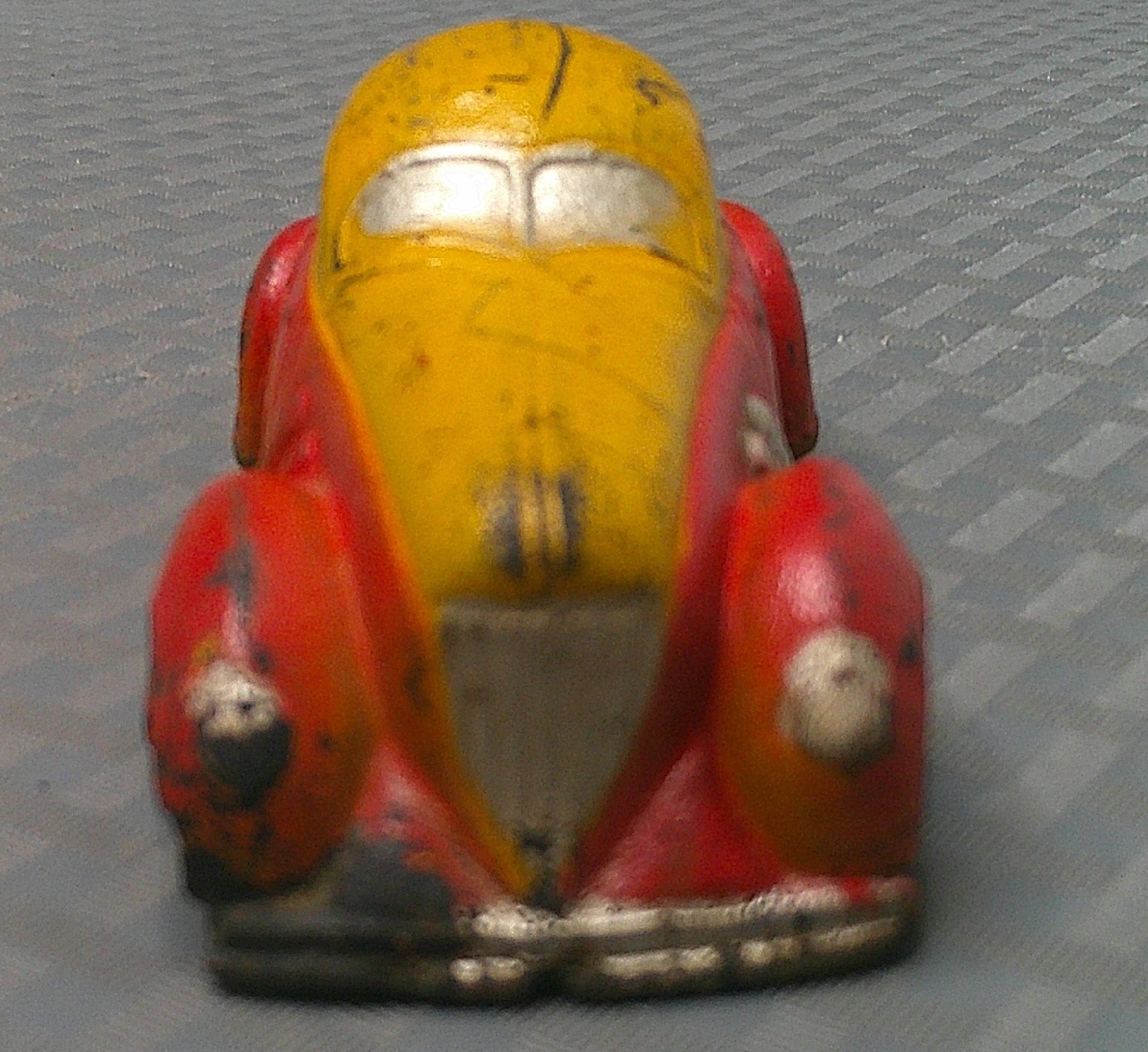 Vintage 1930s Sun Rubber Toy Red Yellow Car Coupe Sedan 4 Inches 1 Axle