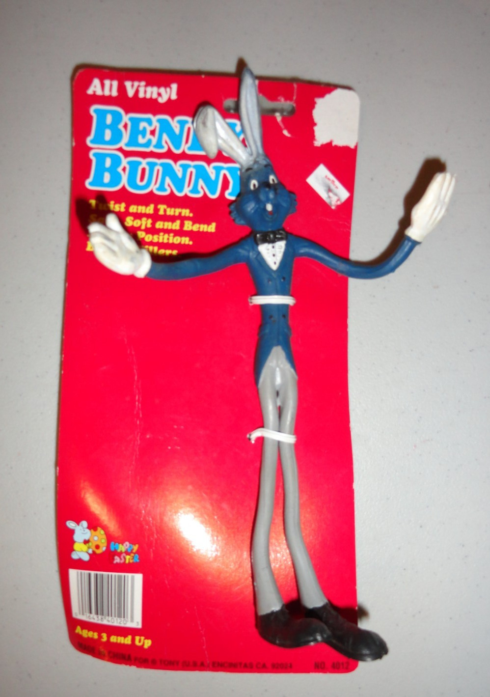 Vintage Bendy Bunny Bendable Rabbit 9″ Tall Blue & Gray NOS