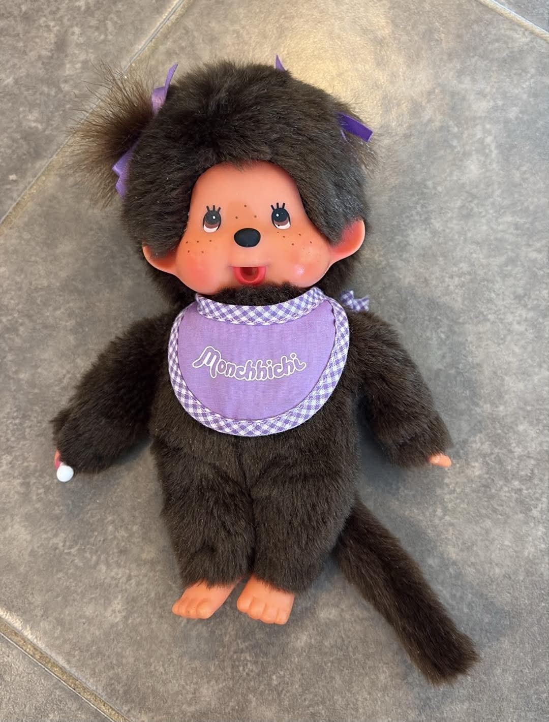 Vintage Monchhichi Monchichi Sekiguchi Plush Stuffed Animal Purple Bib