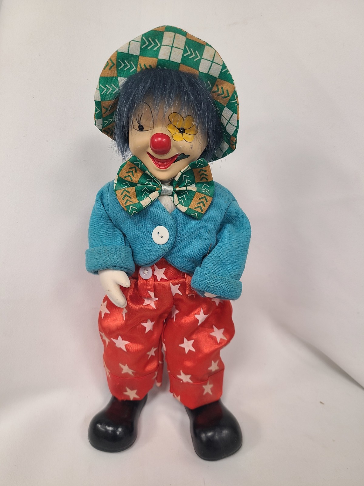 Vintage Porcelain Clockwork Clown Doll Wind Up Musical Toy