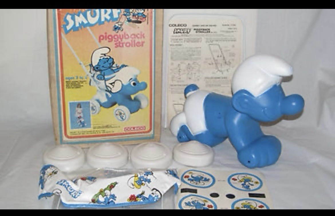 Coleco Smurf Piggyback Stroller Toy 1982 Vintage Smurfs Character Family Age 3-7