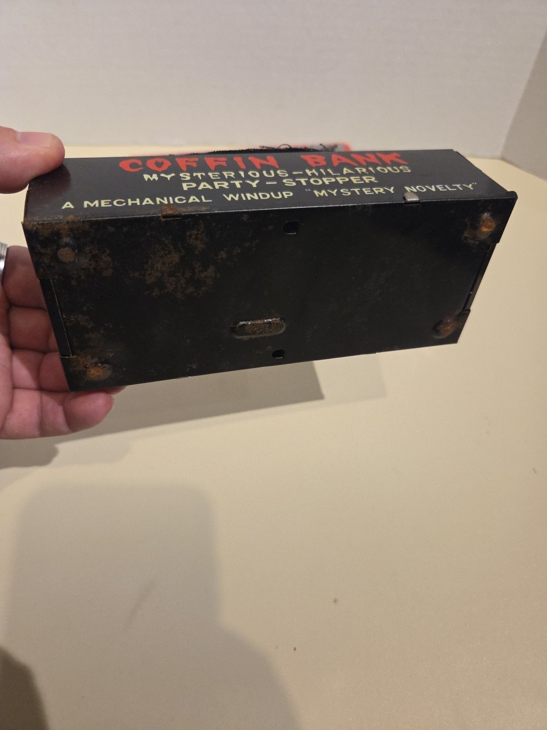 Vintage 1958-1960s metal Coffin Bank Made in Japan by Yone With Orig Box Working