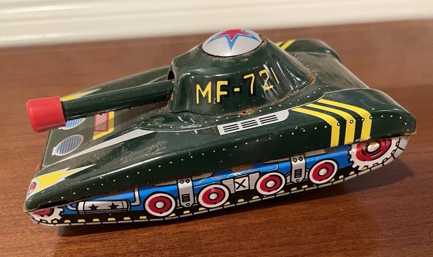 Circa 1960s or 1950s Tinplate Lithographed Tank Friction Toy MF-72
