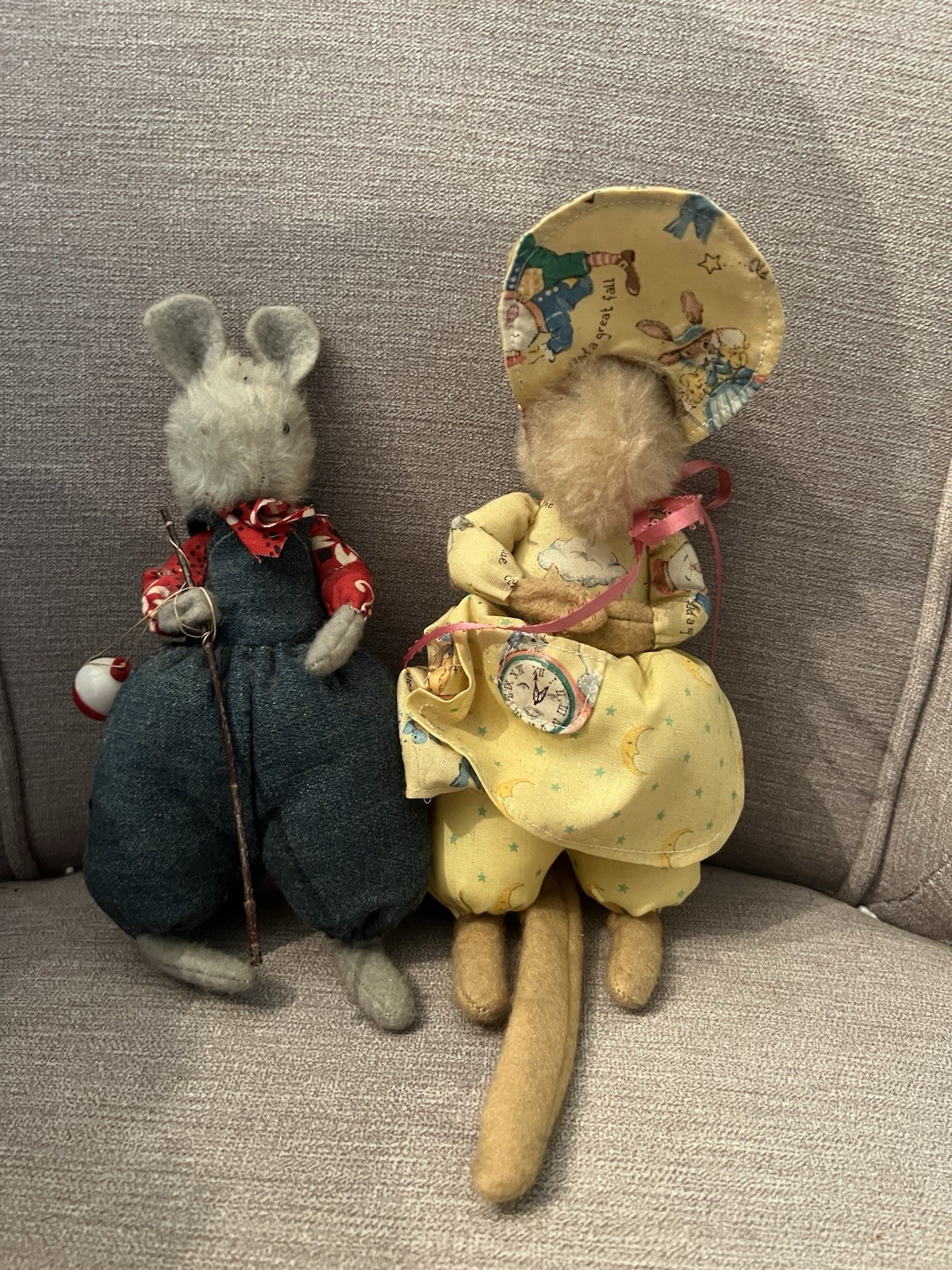 Vintage Handmade Artist Mouse Dolls Lot Folk Art Fishing Mouse Storybook Mice