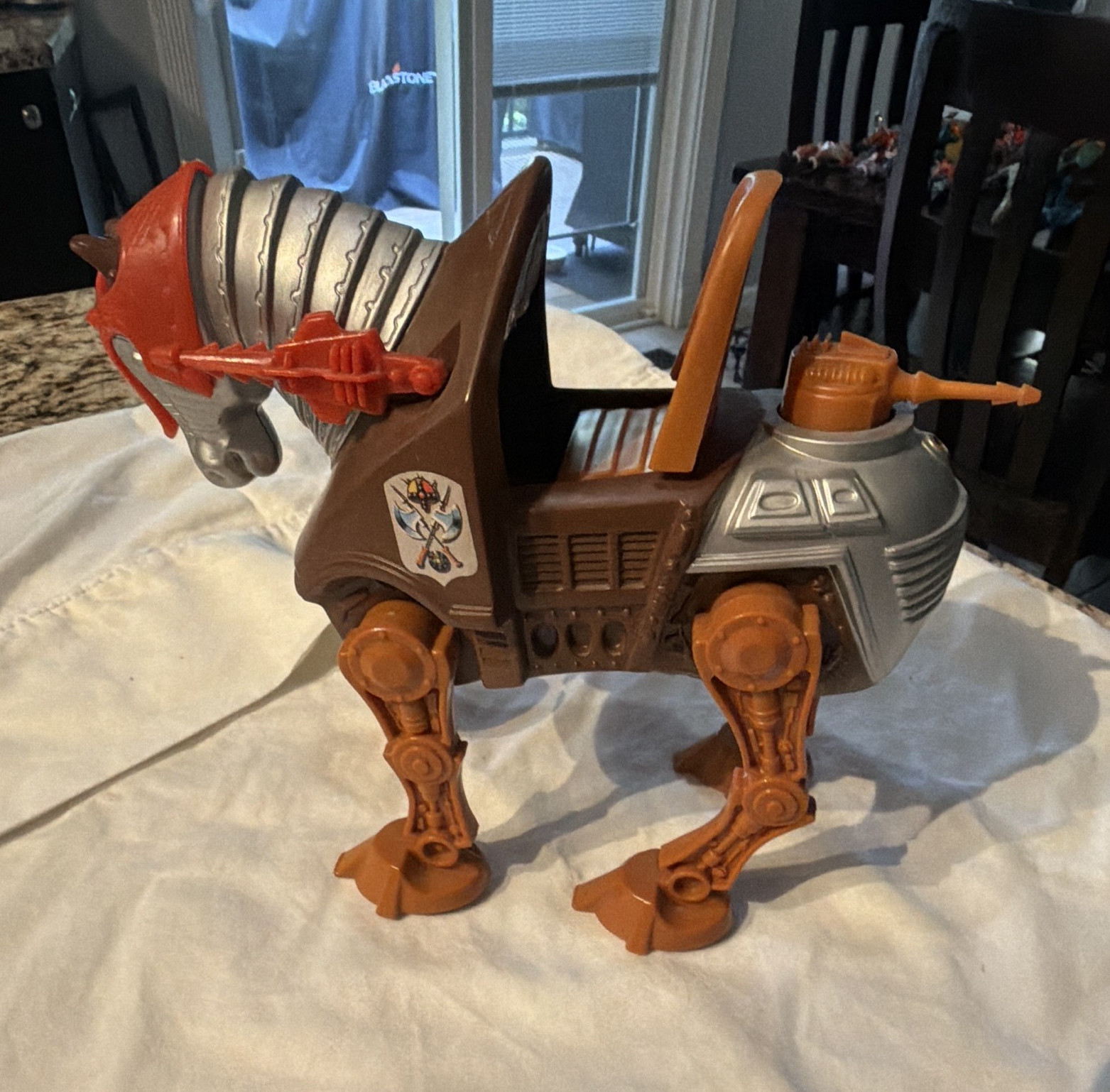 Vintage Brown & Silver Robot Horse Toy Figure with Saddle, Ages 4-11