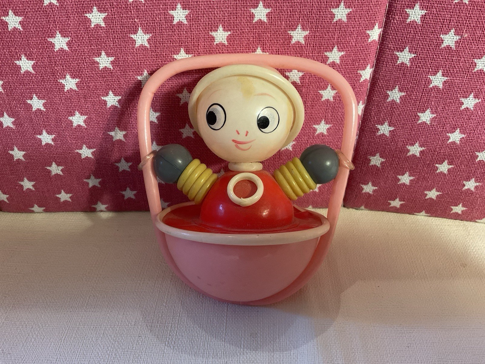 VTG. ?1950’S UNBRANDED COLLECTIBLE CELLULOID BABY RATTLE W/FACE, JAPAN, VHTF