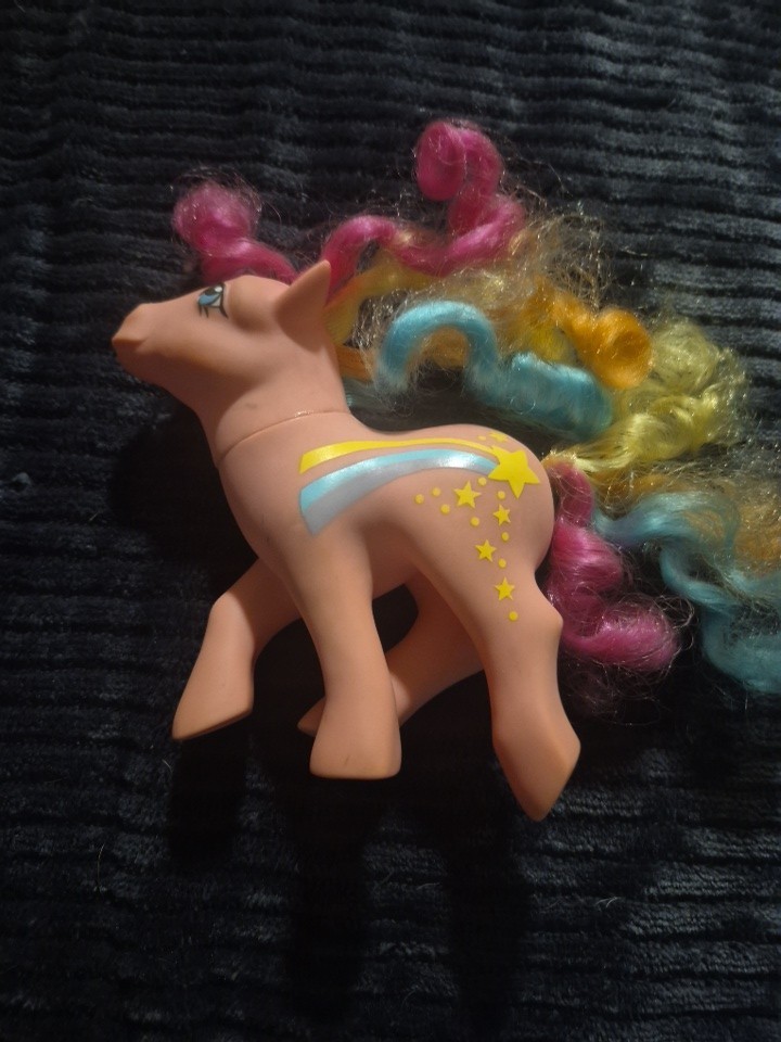 Vtg My Little Pony MLP G1 1984 Pink Stripes Rainbow Curls Stars Pink Colorful