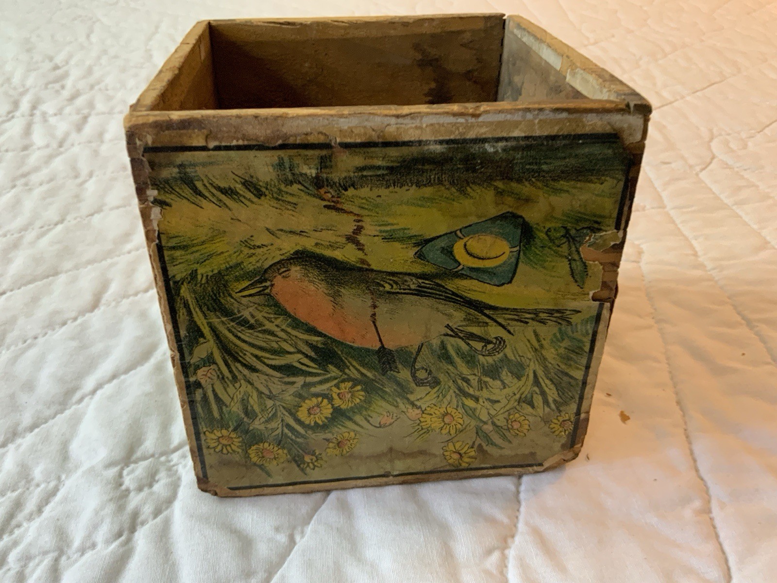 Antique Children’s Toy Stacking Block, 1881, Marriage Of Jenny Wren, Cock Robin