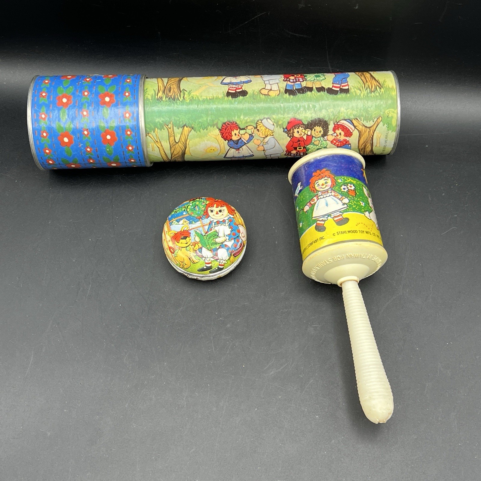 3 VTG Raggedy Ann & Andy Kaleidoscope Yo-Yo Rattle Toys 1974 1980 Hallmark Kurt