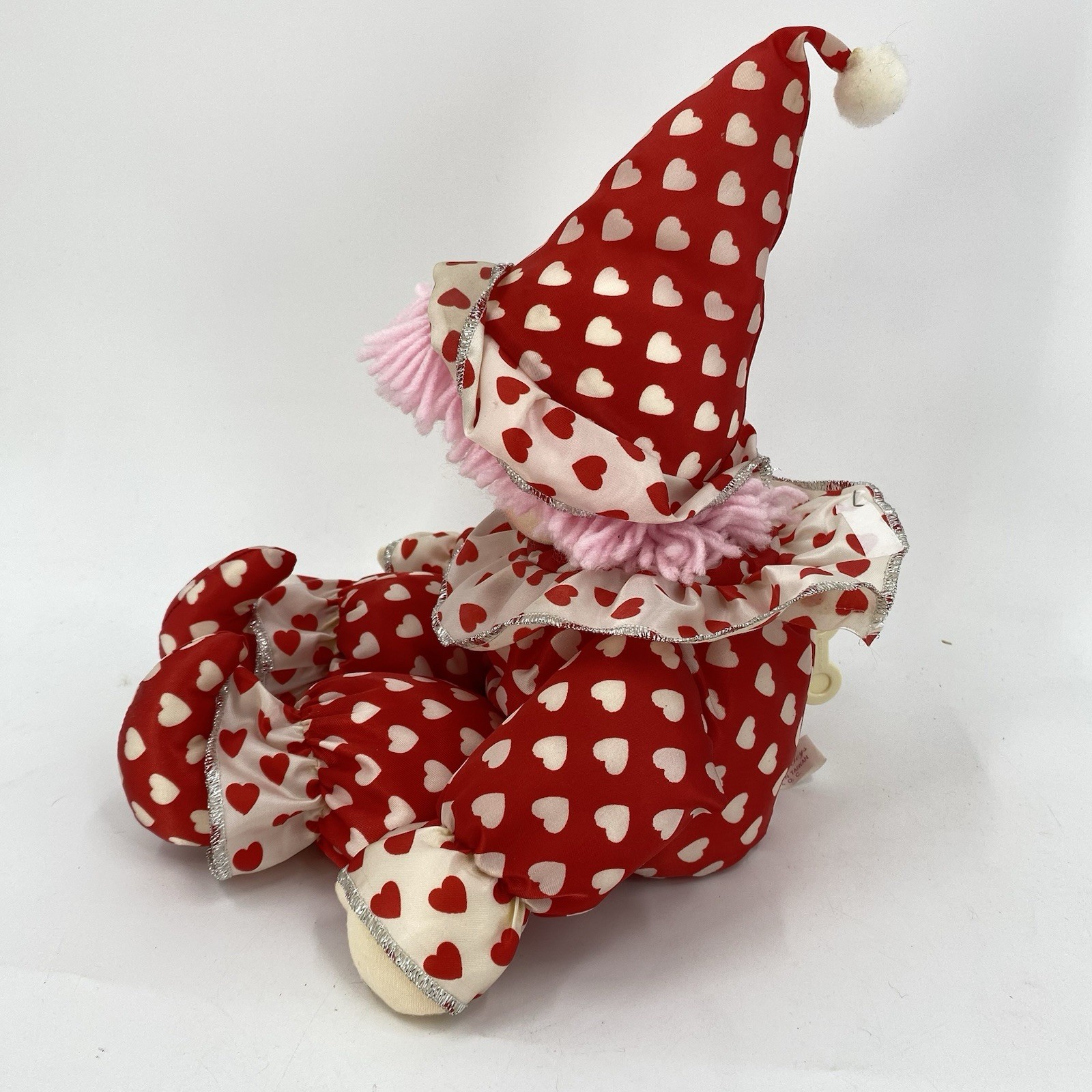 Poter Toys Musical Baby Clown Plush Moving Head Red White Hearts Vtg 1980s