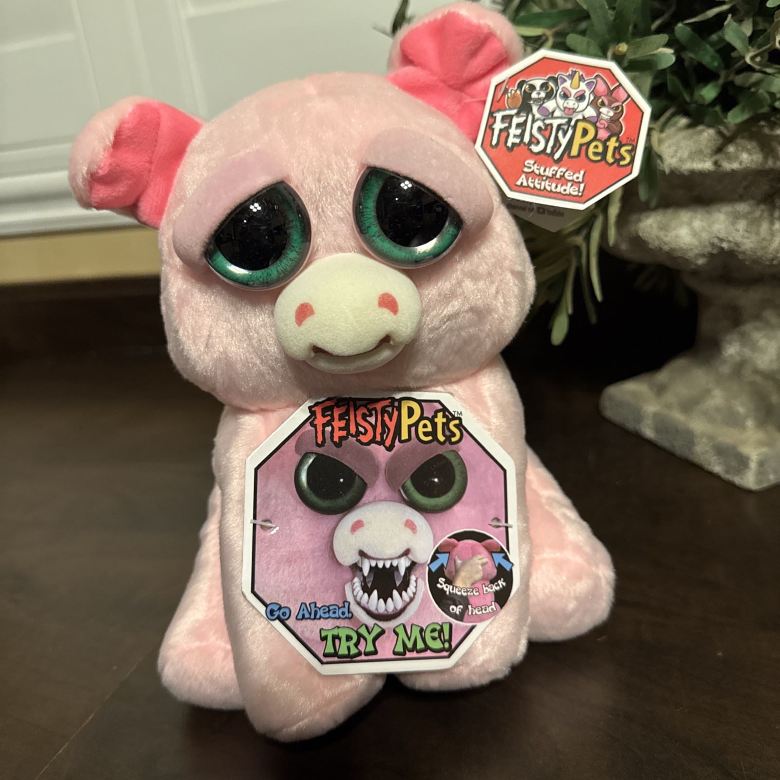 Feisty Pets Suzie Swearjar Snarling Pink Pig Toy Plush Angry Evil Doll Squeeze