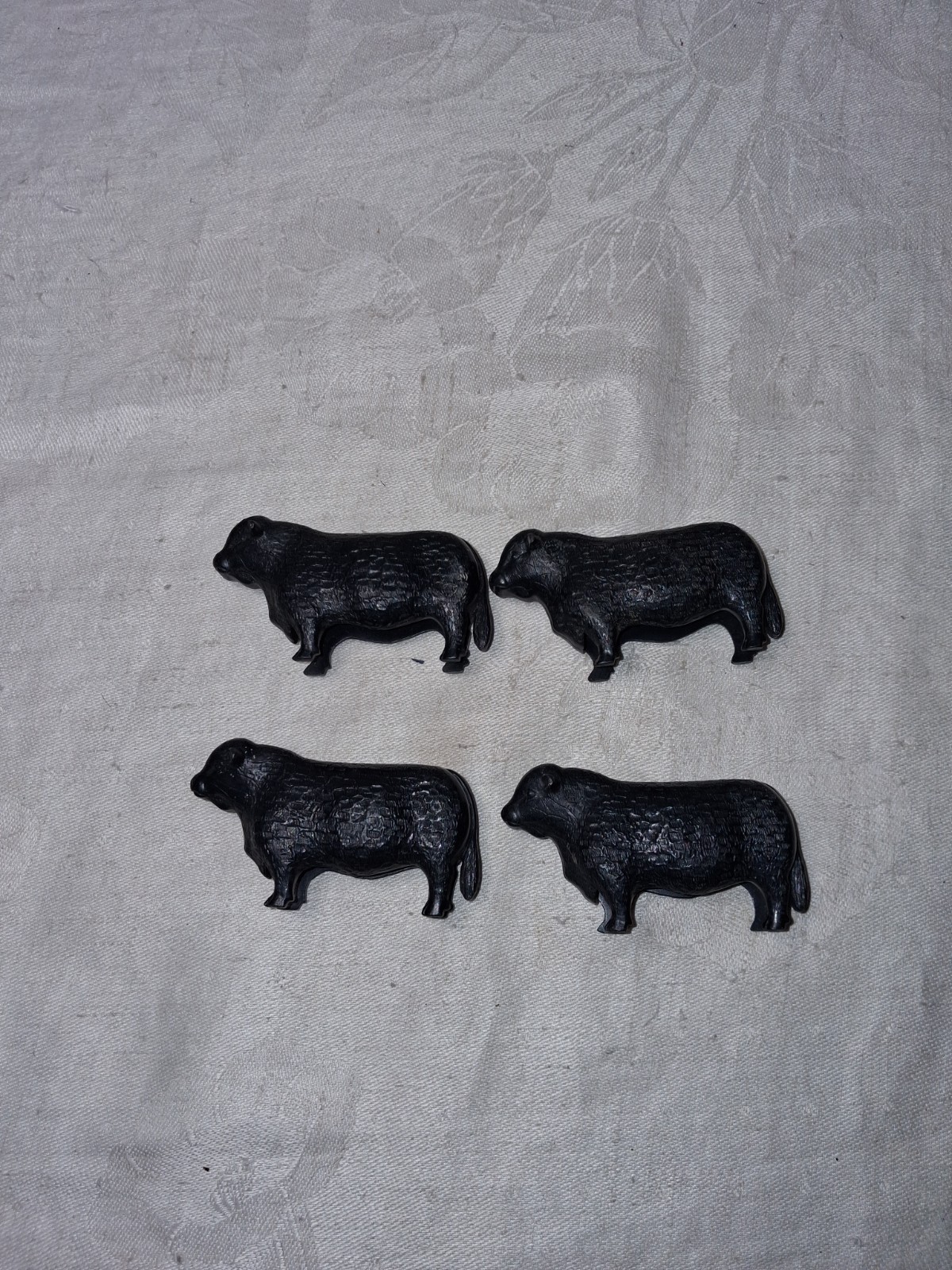 Vintage Hard Plastic Black Bull Steer Angus Lot of Four 3″ Long 1.5″ Tall