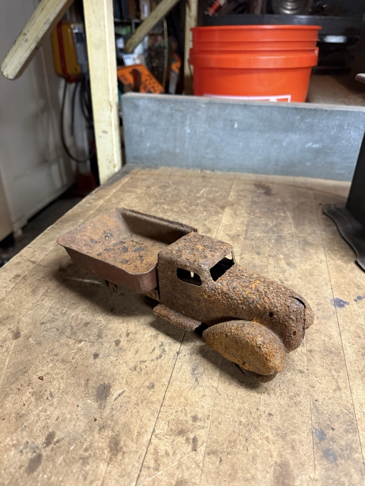 Vintage Old Rare Delivery Dump Truck Pressed Steel Tin Toy Parts Unknown USA
