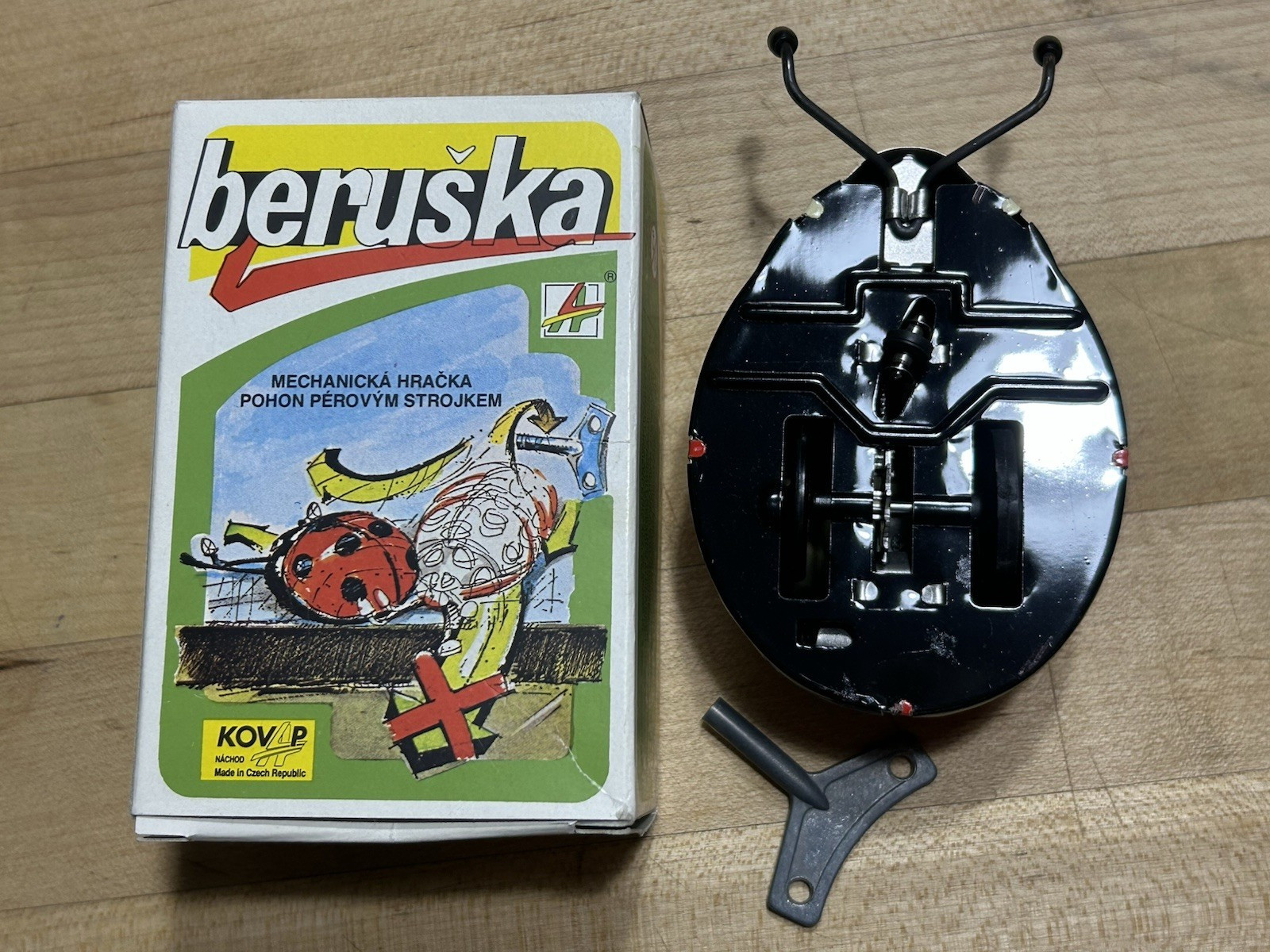 Vintage Beruska Mechanical Wind Up Ladybird Lady Bug Toy w Box Czech Republic