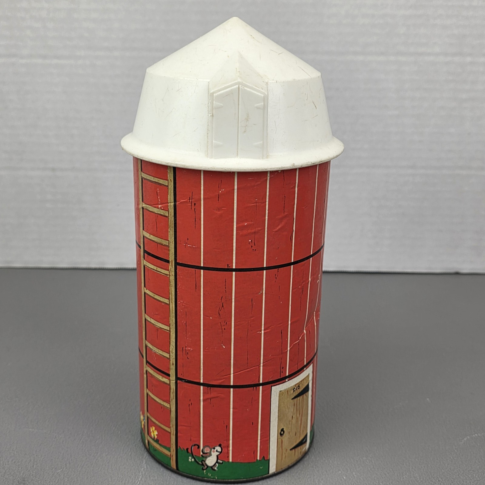 Vintage Farm Silo Tin Cardboard Plastic Toy Barn Playset Accessory Red White