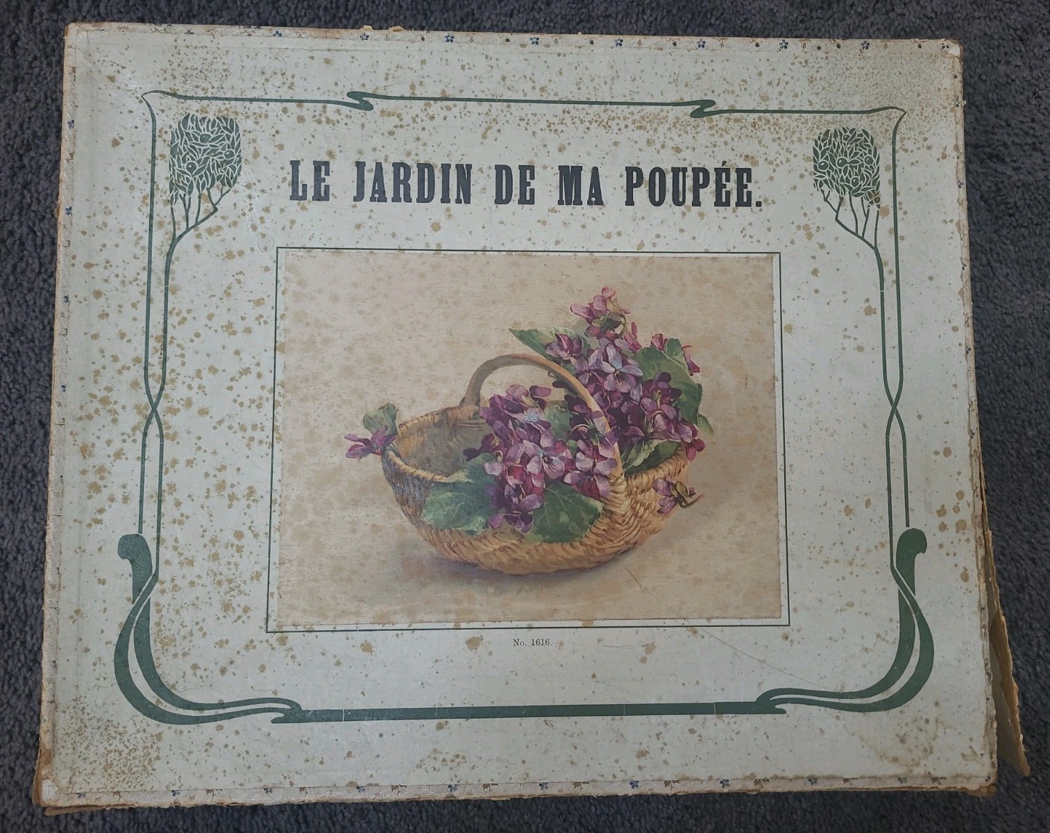Antique French My Dolls Garden Toy in Box with Flowers Poupee 1900s