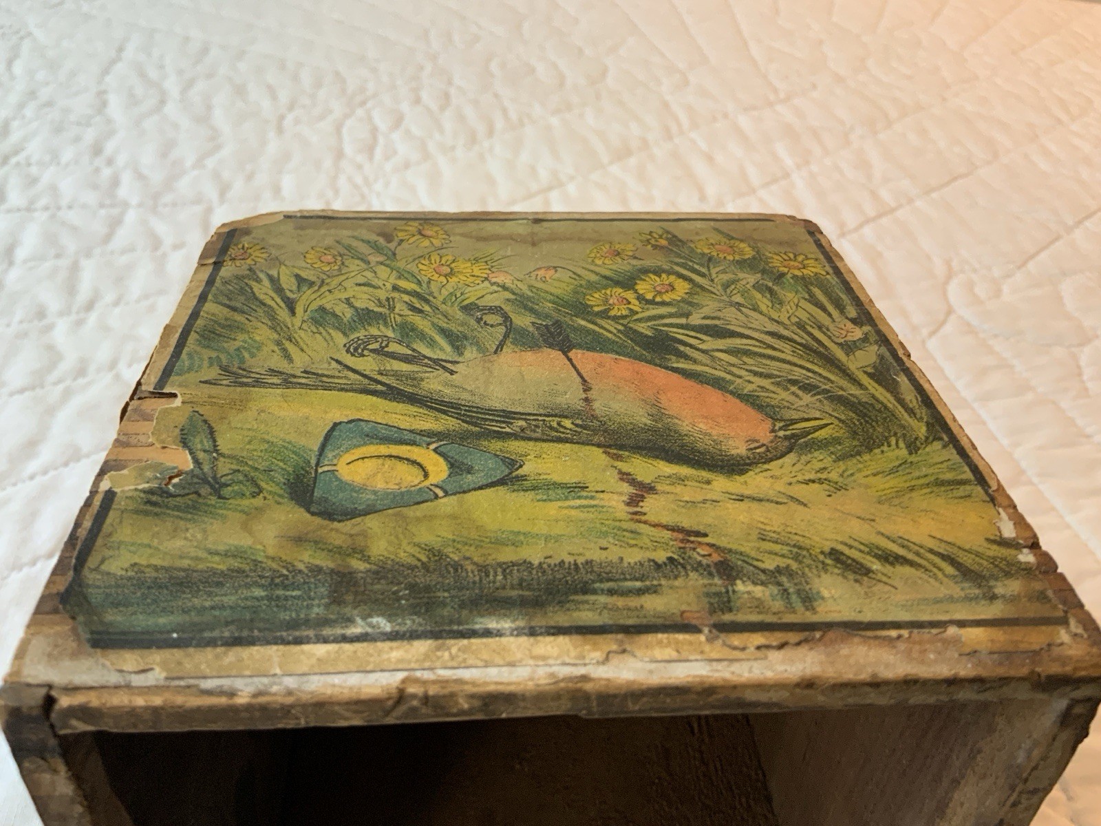 Antique Children’s Toy Stacking Block, 1881, Marriage Of Jenny Wren, Cock Robin