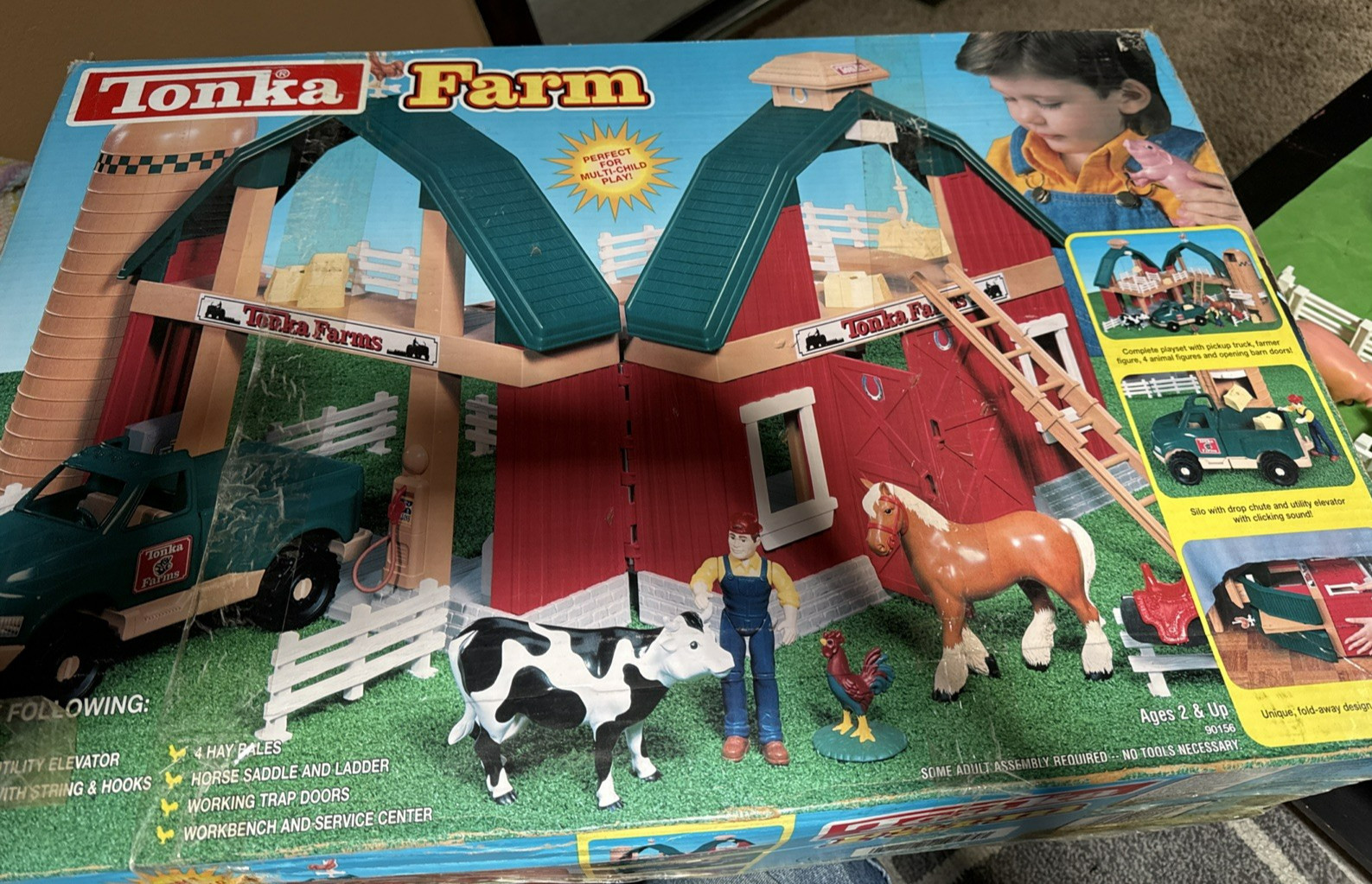 1995 Tonka Farms Playset 27x22x10″ w/ Barn + Silo Animals Fence Truck