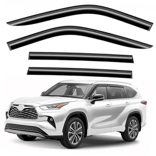 Window Deflectors Smoke Tinted Tape-On Side Window Vent For Highlander 20-26