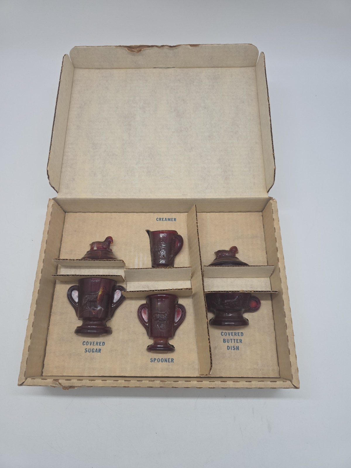 BOYD’S GLASS Ruby Red Lamb Set Children’s Toy Dishes, Kids Vintage
