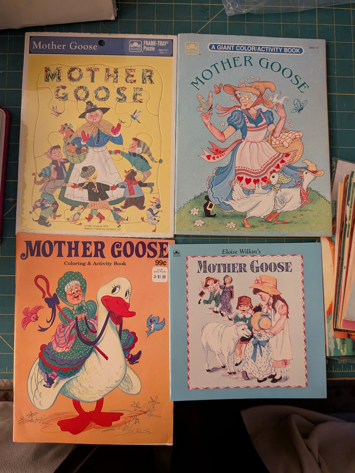 Vintage 1975 Golden Mother Goose Puzzle, Story Book & Color Activity Books VGC
