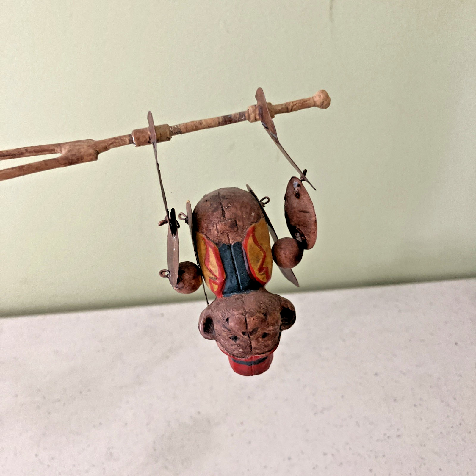 Vintage DEPARTMENT 56 Circus Monkey TIN TOY Kinetic Spiral Gravity Spinner, Rare