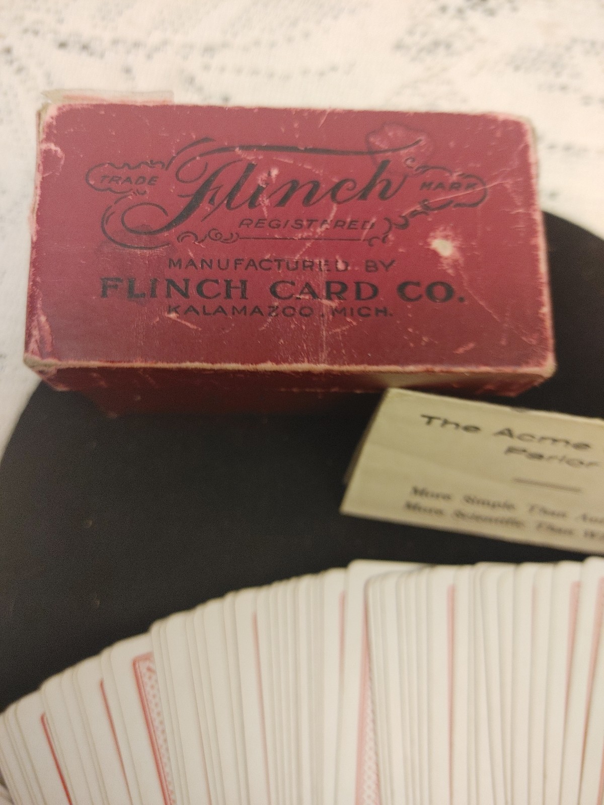 Antique 1913 FLINCH Card Co Kalamazoo Michigan Game Original Box 150 Red Cards