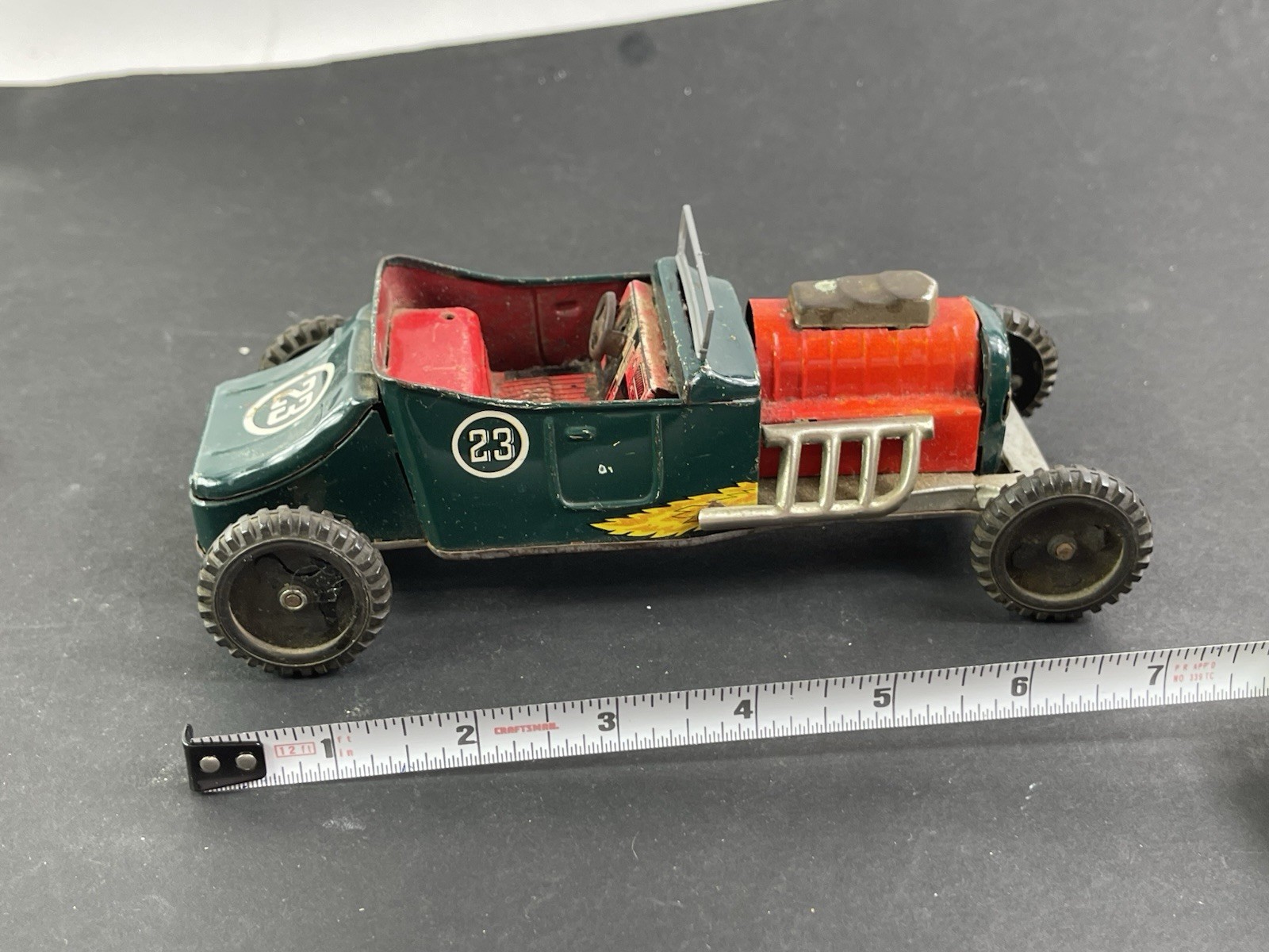 Vintage Marx Toys Red Hot Rod Dragster Friction Car 23 Tin Metal Litho 7.5 L