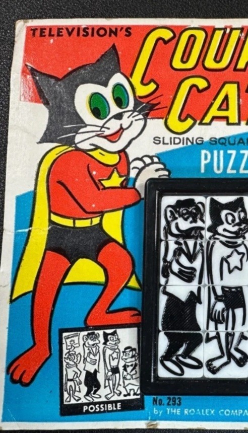 1960’s “COURAGEOUS CAT” Bob Kane Original ROALEX “SLIDE PUZZLE” On The CARD