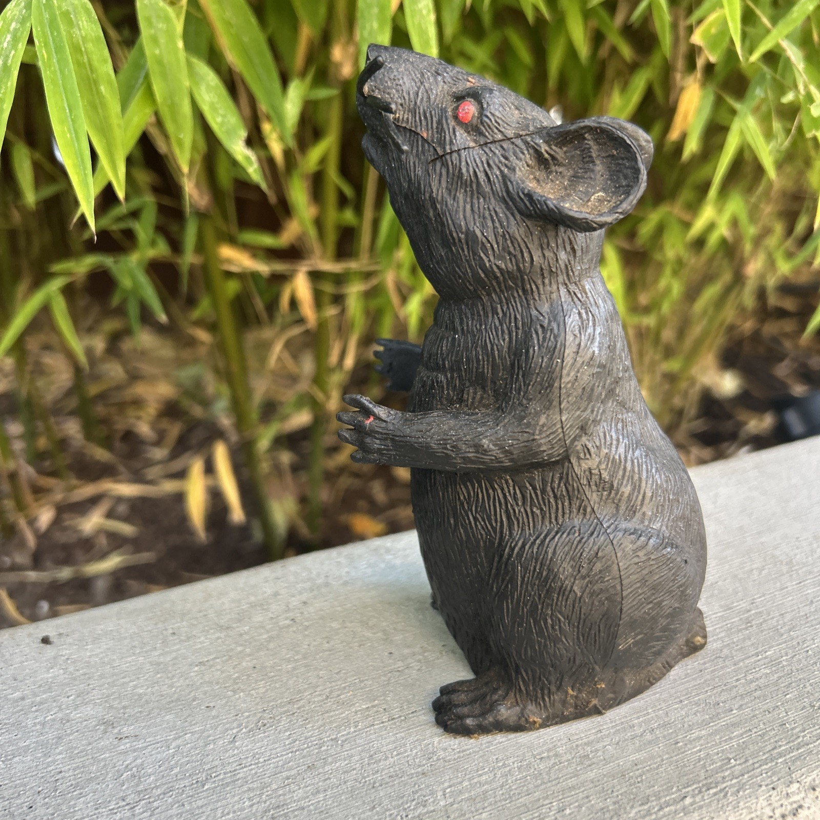 Vintage Black Rat Mice Mouse Red Eye Long Whiskers Plastic Figure Squeak Toy 6”