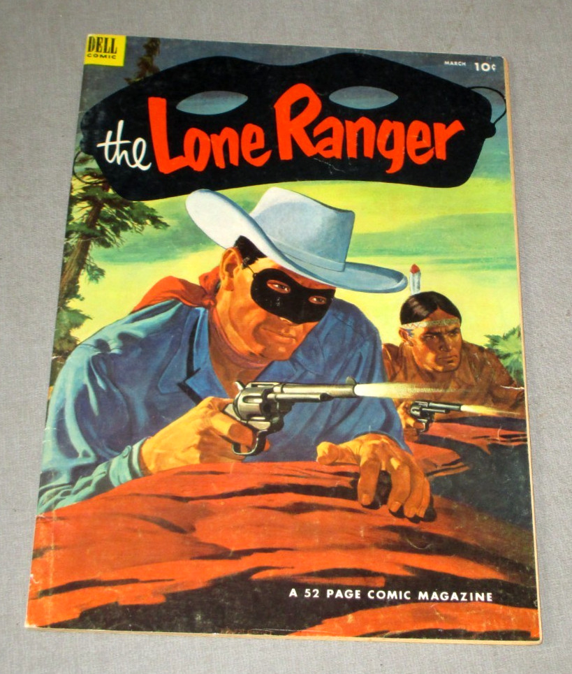 1953- DELL COMICS- THE LONE RANGER NO.57- GOLDEN AGE TONTO- MASKED MAN COVER ART