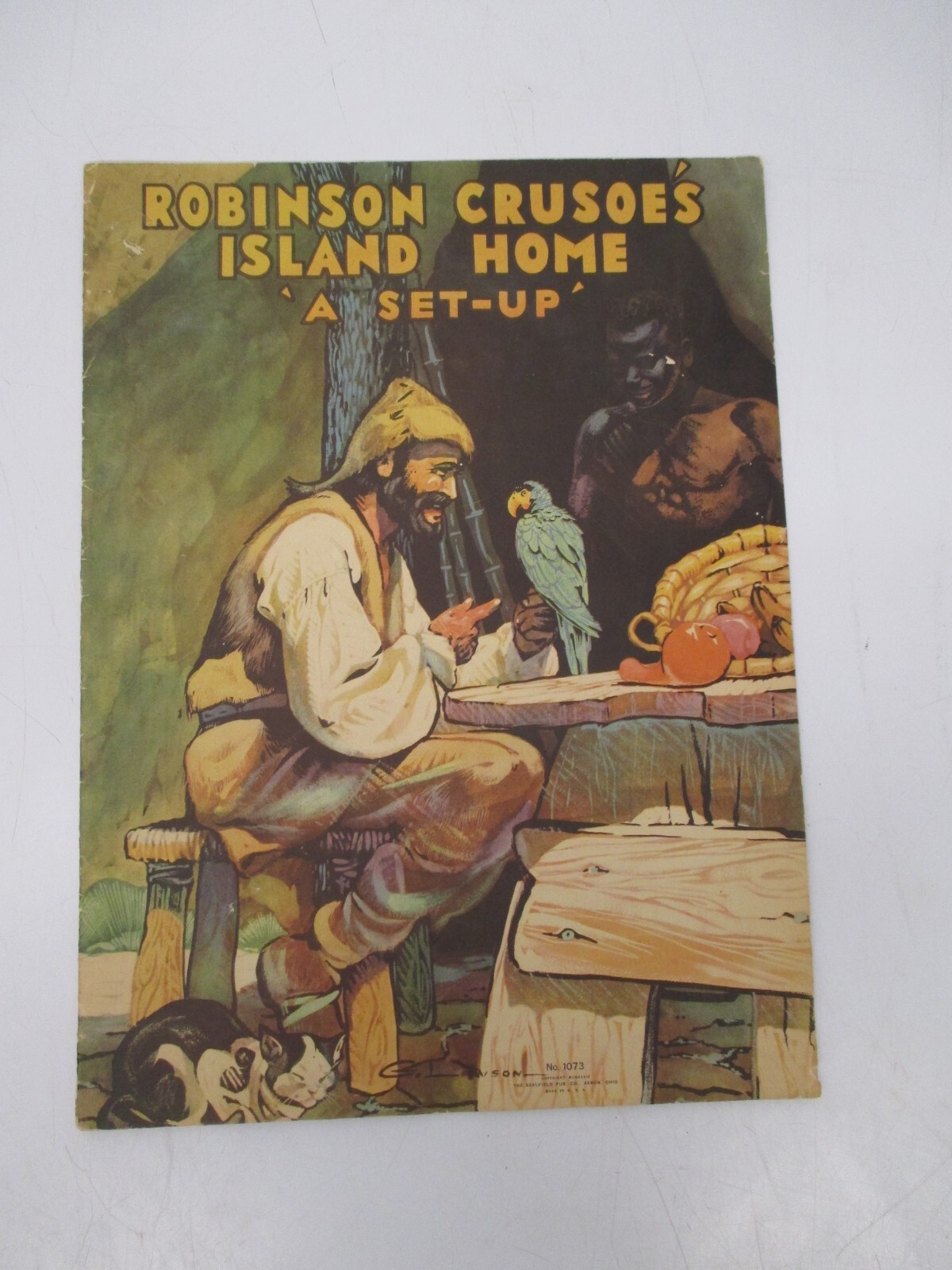 Vtg 1934 Saalfield 1073 Robinson Crusoe’s Island Home Paper Doll House Set-Up