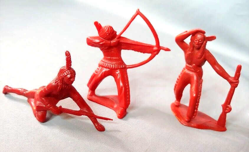 1950s Toy Indians Plastic Tim Mee set of 3 made in Aurora ILL USA