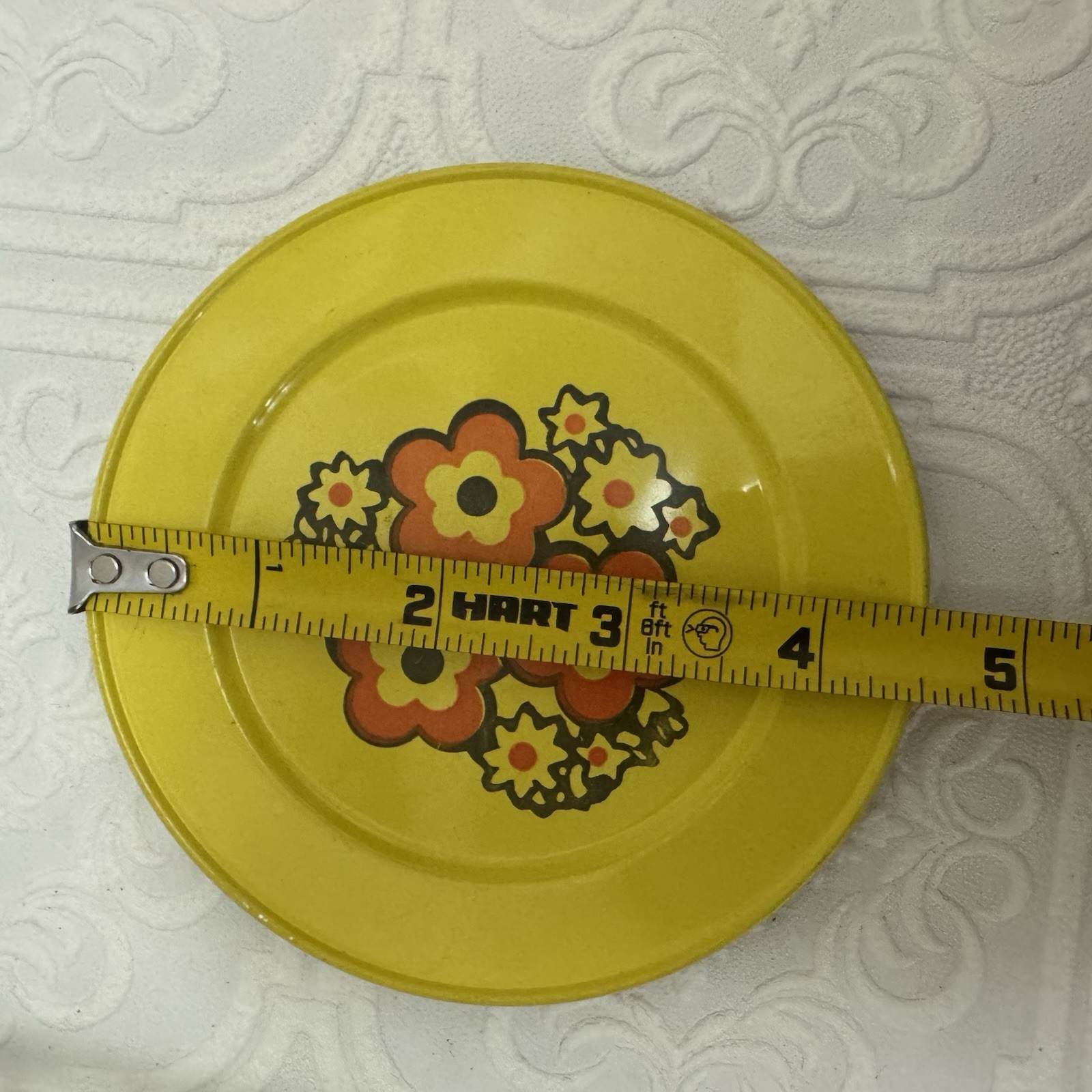 Vintage Doll Play Dishes W/ Drying Rack Flower Power Pattern Orange Floral & Tin