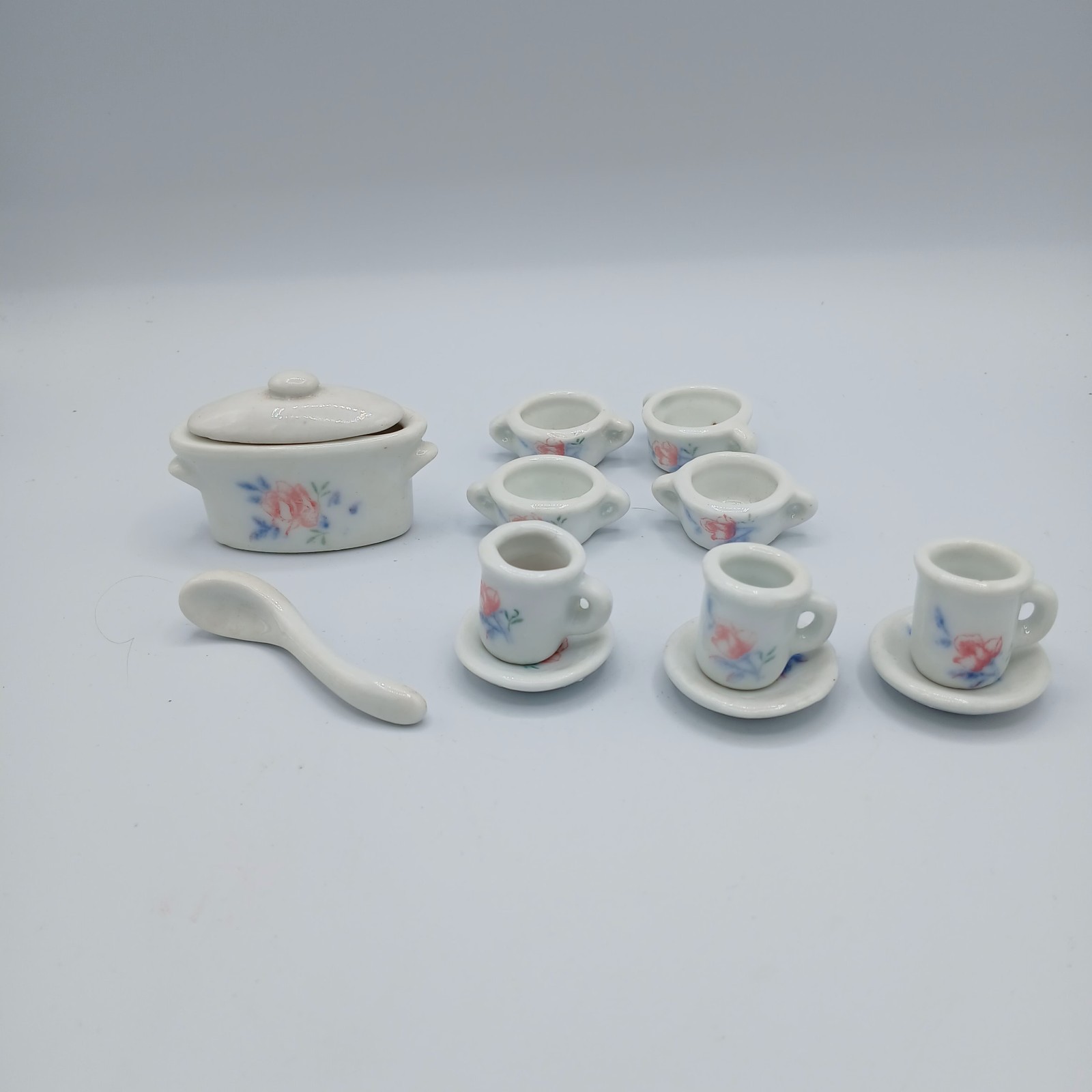Vintage Miniature Porcelain Tea Set 13 pc Floral Design Dollhouse or Display