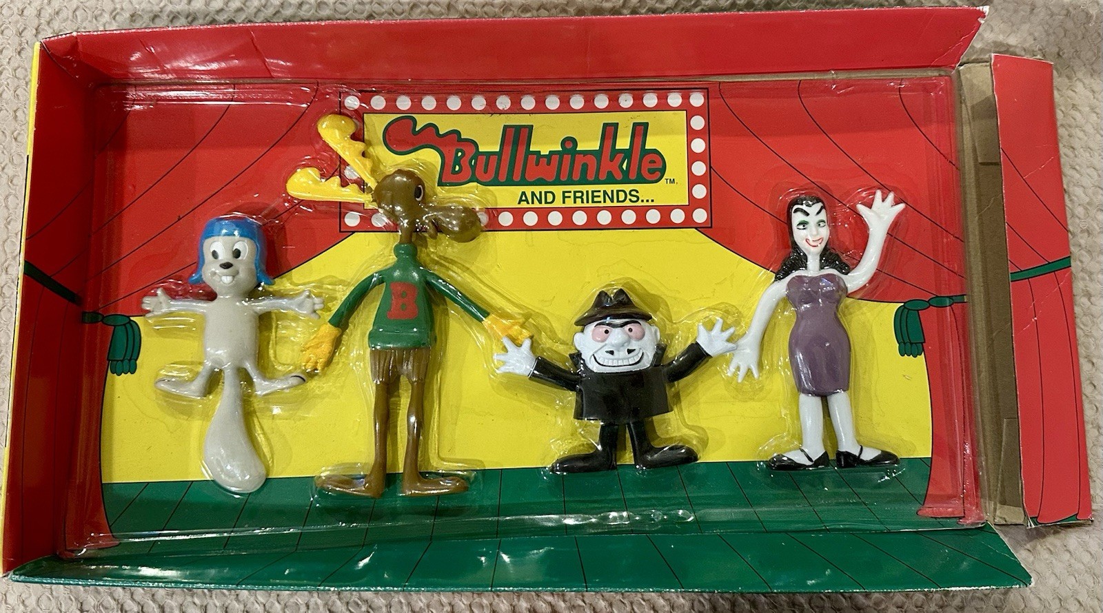 Bullwinkle & Friends 1991 Bendy Toy Figure Set By Jesco w Rocky Boris & Natasha!