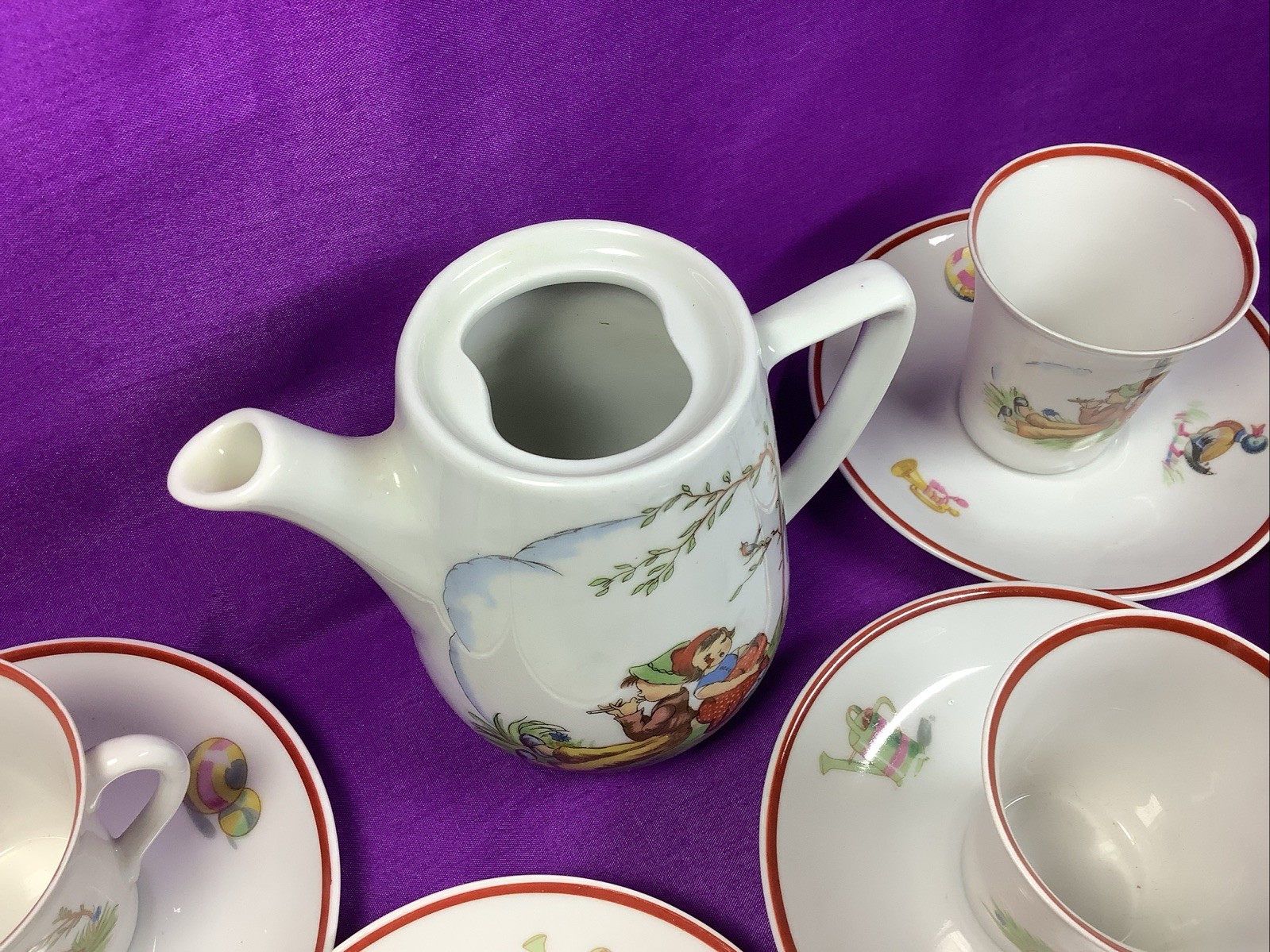 Rare Vintage Upsala Ekeby Karlskrona Child’s Tea Set Teapot Cups Sweden 410