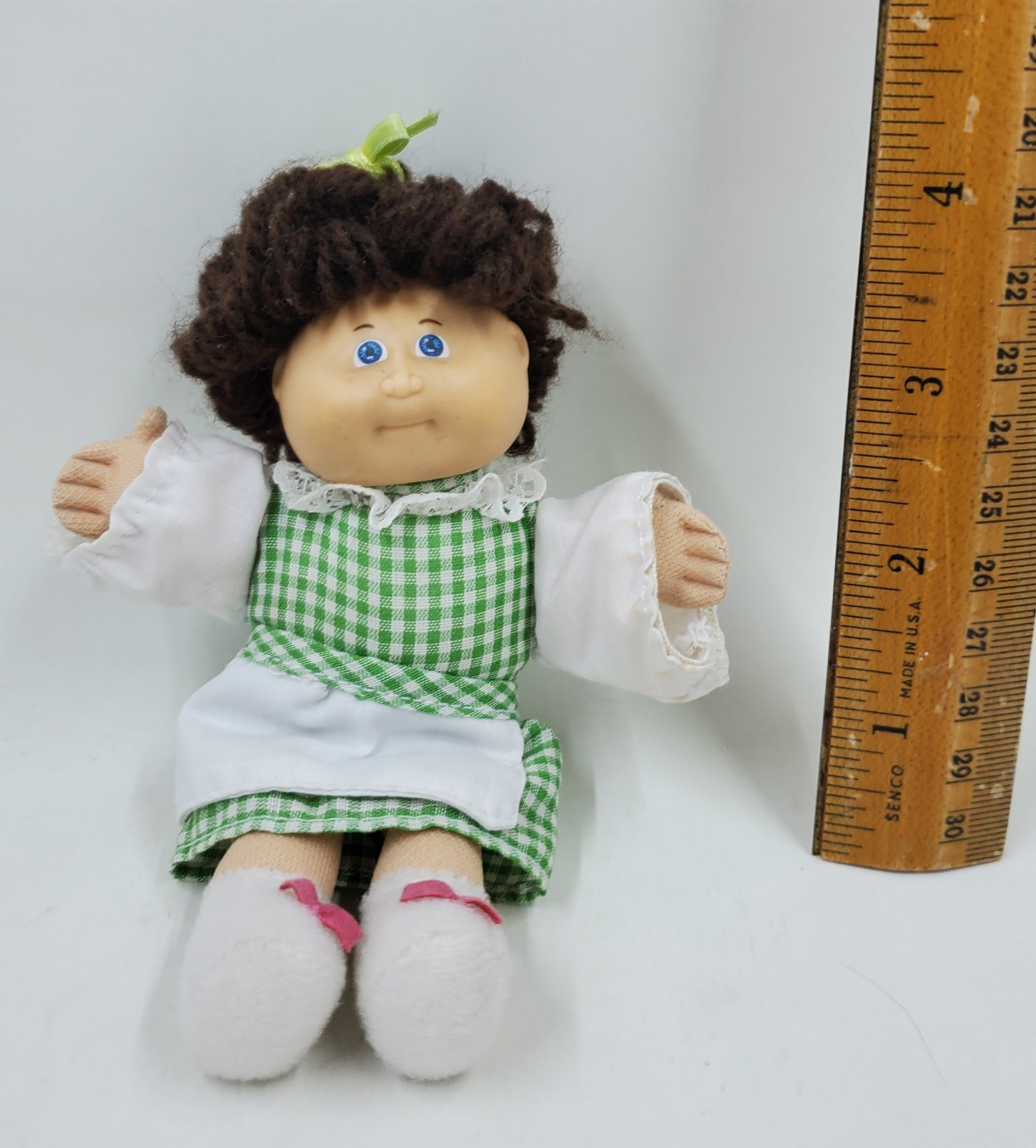 DO1 Vtg Mini Cabbage Patch Kid 5” Doll Girl in Green Plaid Top & Skirt
