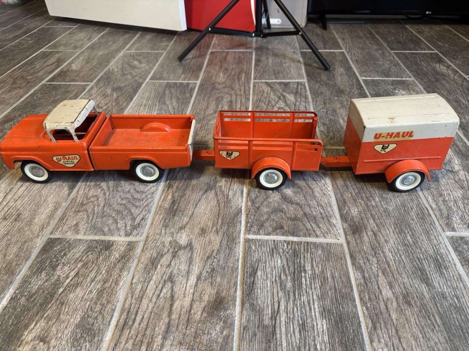 Vintage Ny-Lint Toys Steel U-Haul Ford Pickup Truck & Trailer Set Nylint