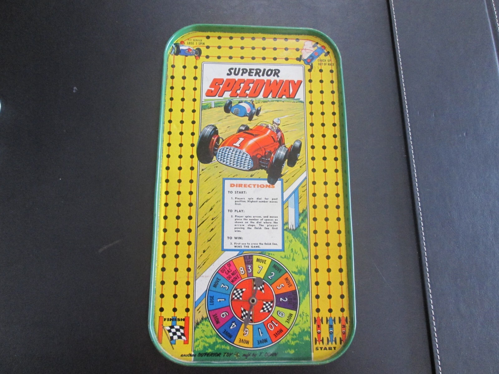 Superior Speedway 1940s Tin Litho Auto Racing Game by T. Cohn F447 BOARD ONLY
