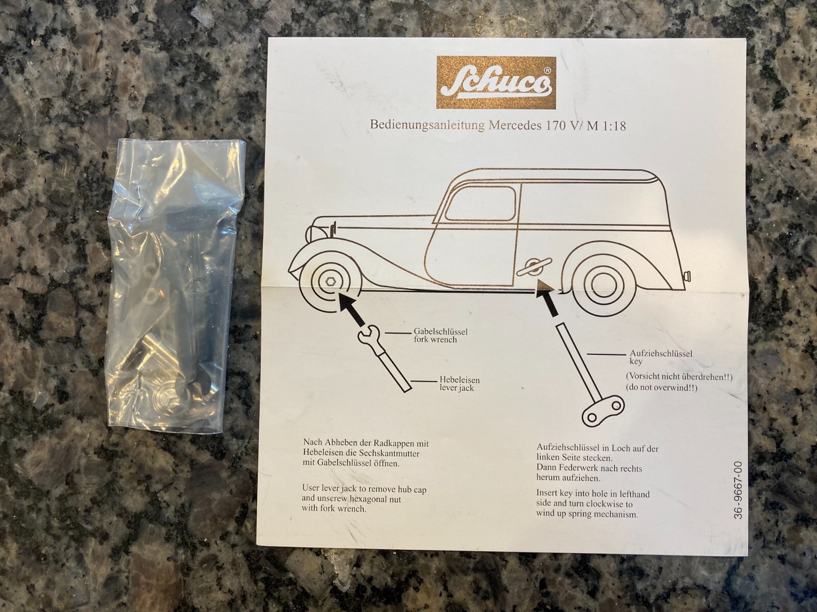 VINTAGE, NOS, SCHUCO TIN CLOCKWORK MERCEDES-BENZ 170V PLANENWAGEN ARAL NR.00042