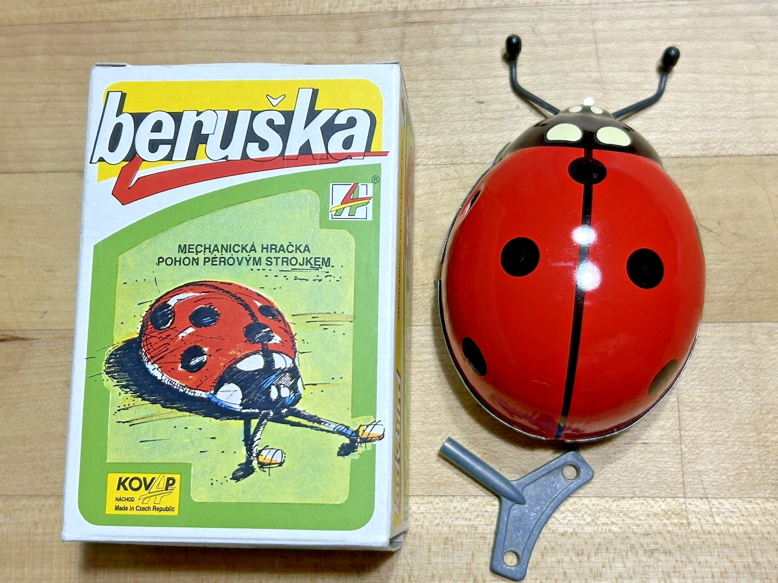Vintage Beruska Mechanical Wind Up Ladybird Lady Bug Toy w Box Czech Republic
